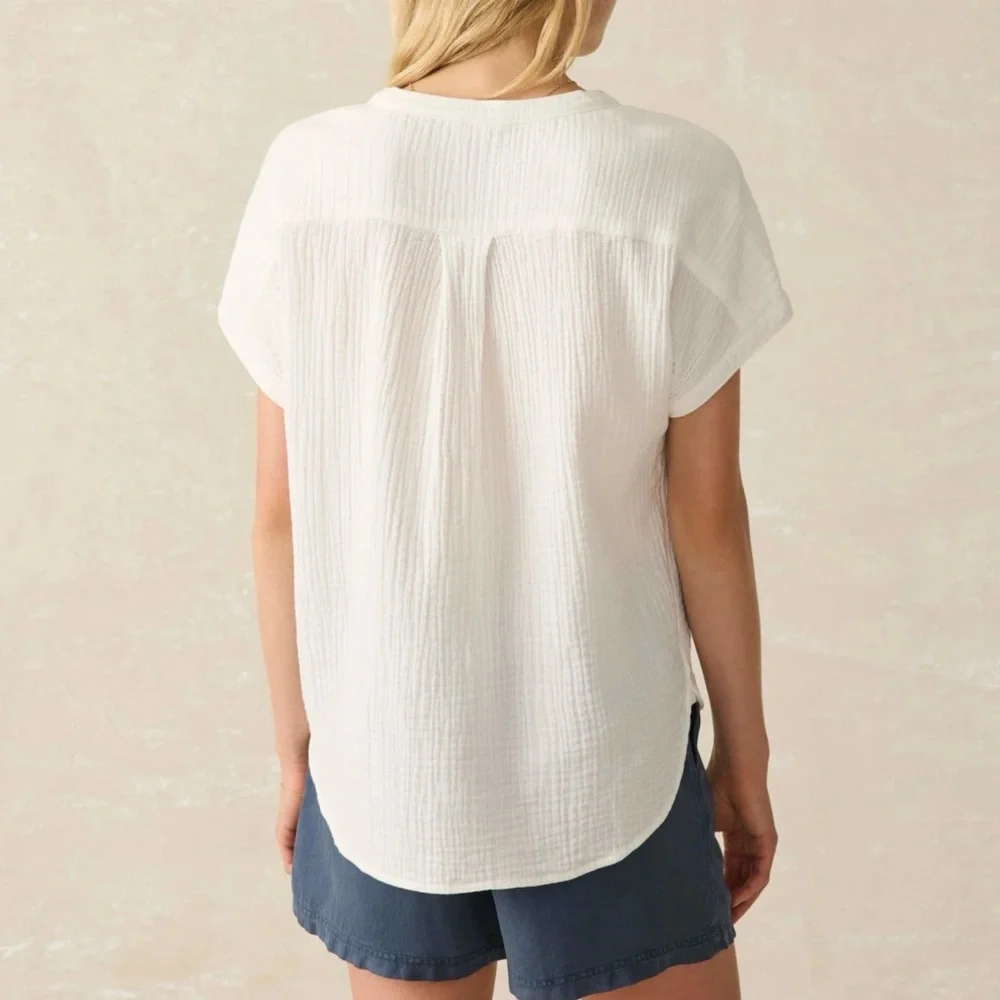 Faherty Dream Cotton Gauze Desmond Top White Sz Small - Picture 5 of 11
